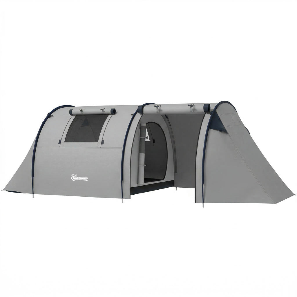 3-4 Person Camping Tent with 2 Rooms, 3000mm Waterproof Portable Family Tent with Carry Bag, Grey