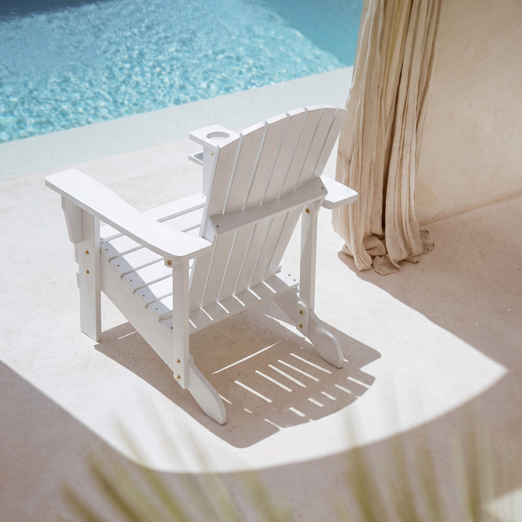 Classic Adirondack Chair Muskoka Chair, Garden Deck Chair with Cup Holder for Patio, Indoor, Backyard, White