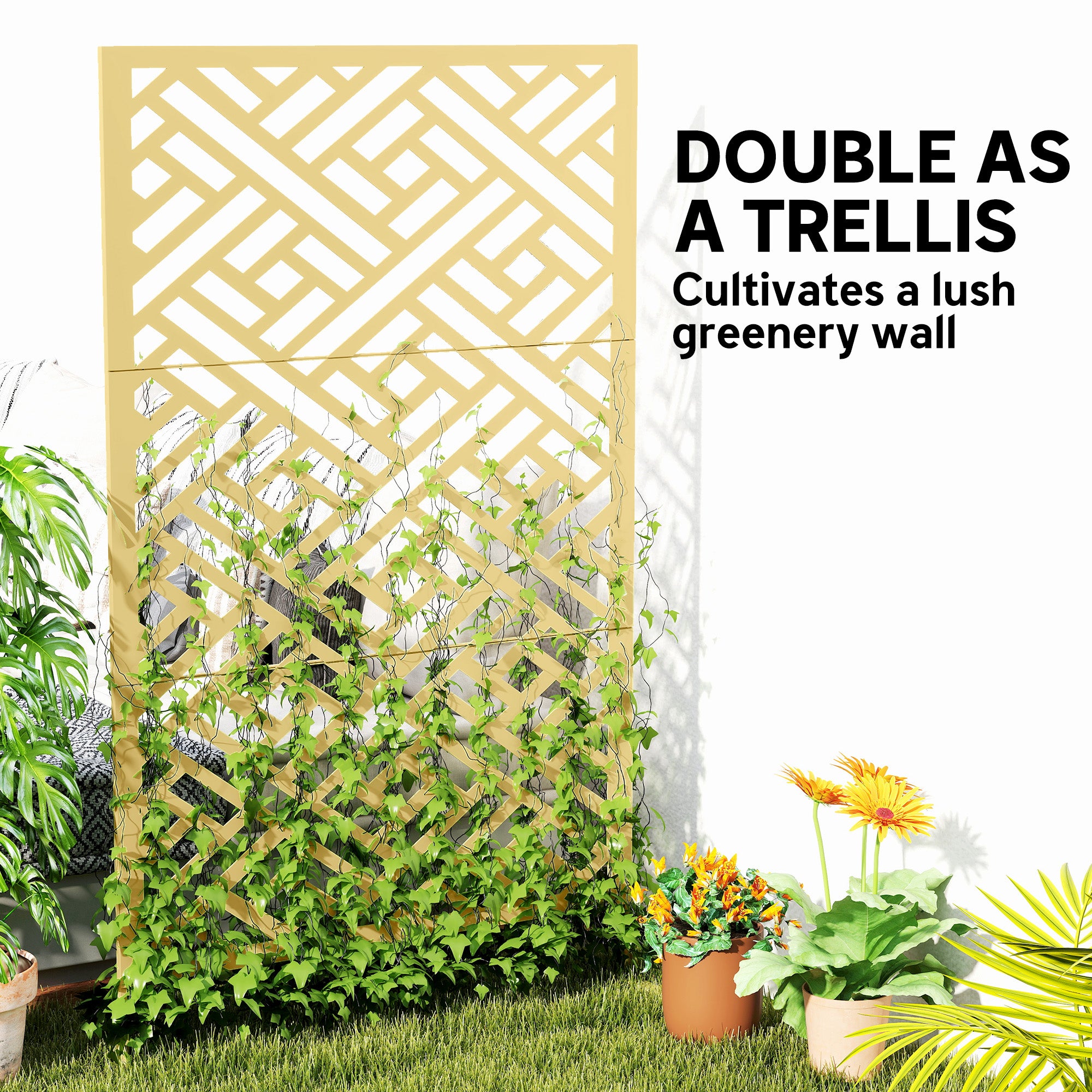 Metal Outdoor Privacy Screen, Freestanding Outdoor Divider with Stand, 79" x 47", Gold