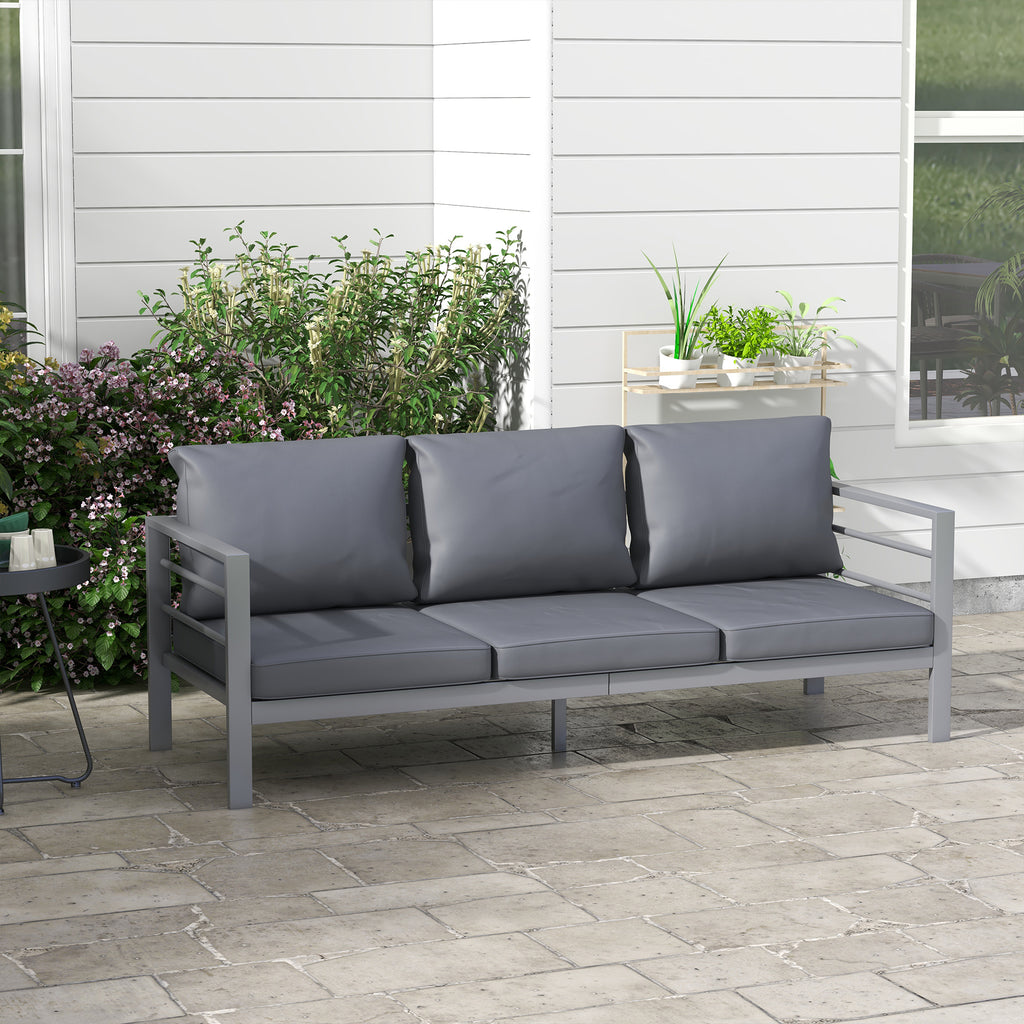 Aluminum Garden Sofa, 3-Person Outdoor Couch, Backyard Furniture for 3-person with Cushions, 72.8" x 26" x 25.2", Grey