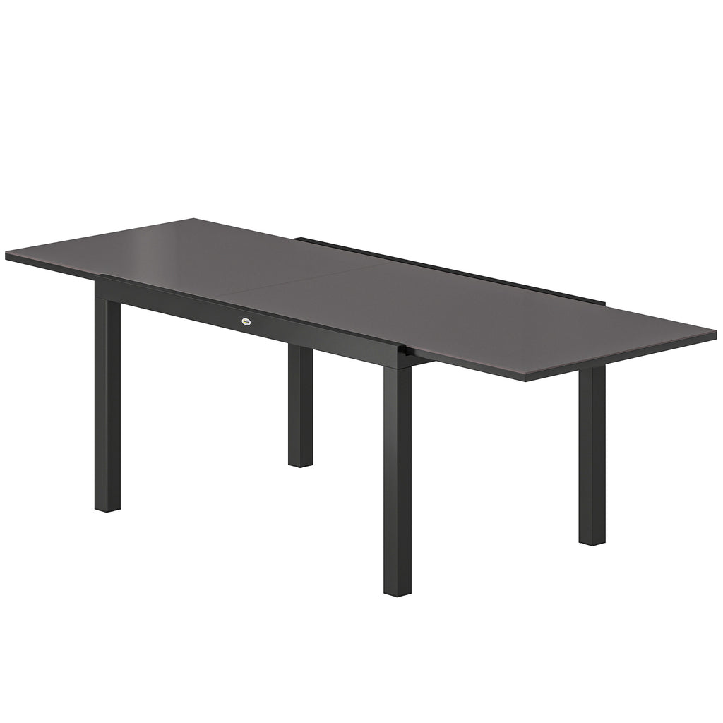Expandable Outdoor Dining Table, 55"-95" Patio Table with Tempered Glass Top and Aluminum Frame, Black