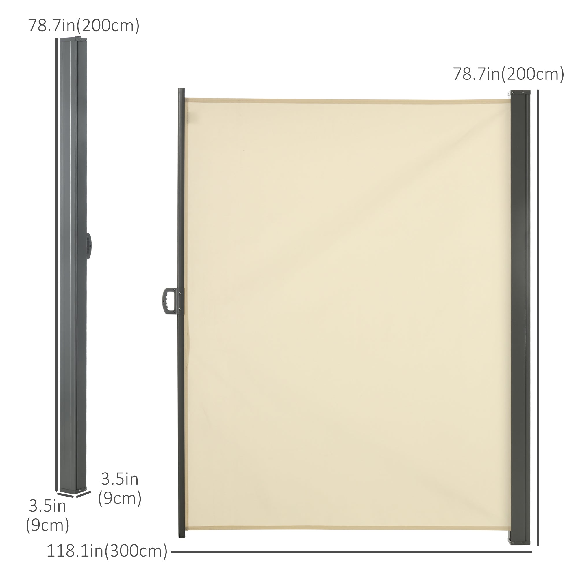 118" x 79" Retractable Side Awning Patio Outdoor Folding Privacy Screen with Resistance to UV Rays & Wind, Cream White