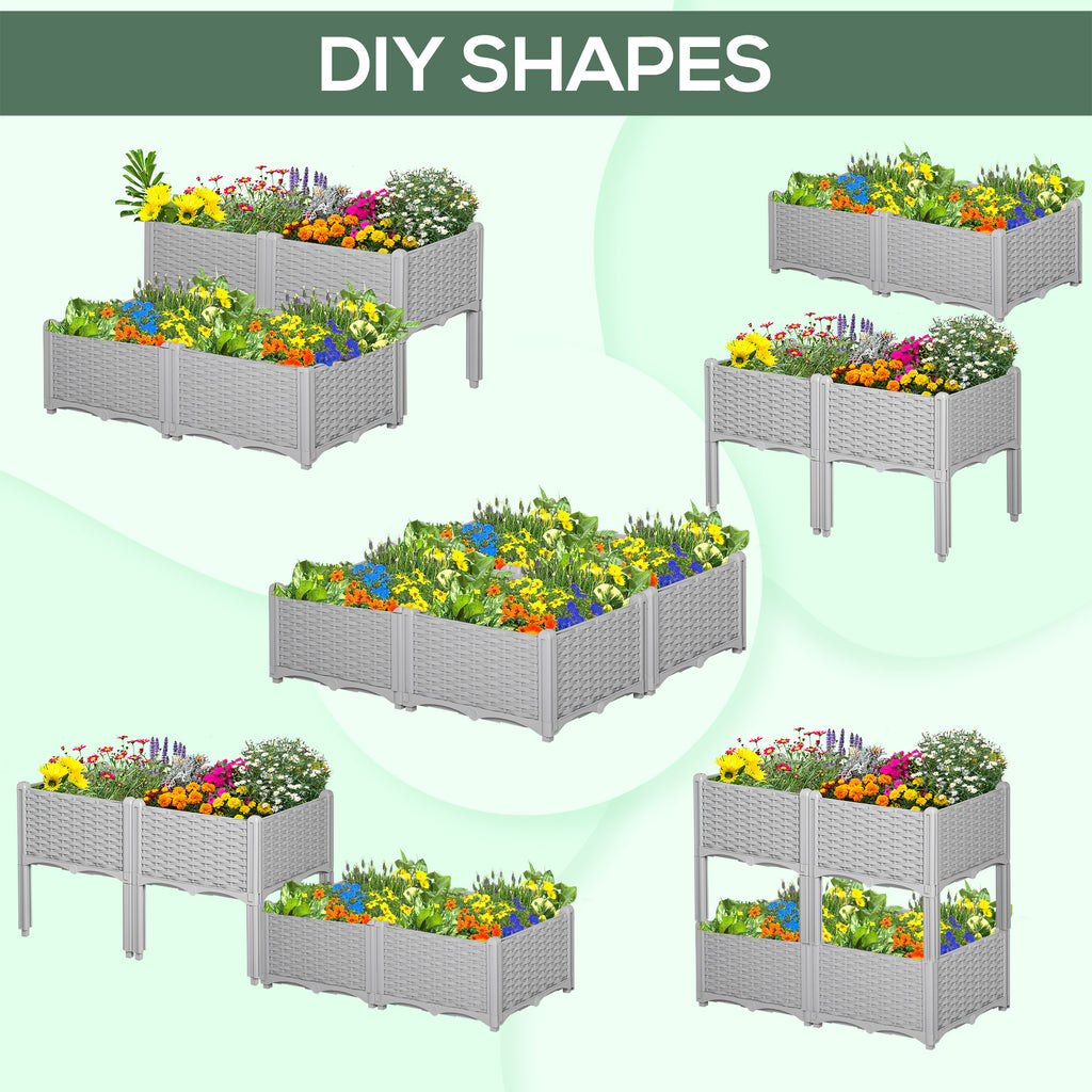 4-piece Raised Garden Bed PP Raised Flower Bed Vegetable Herb Grow Box Stand Grey