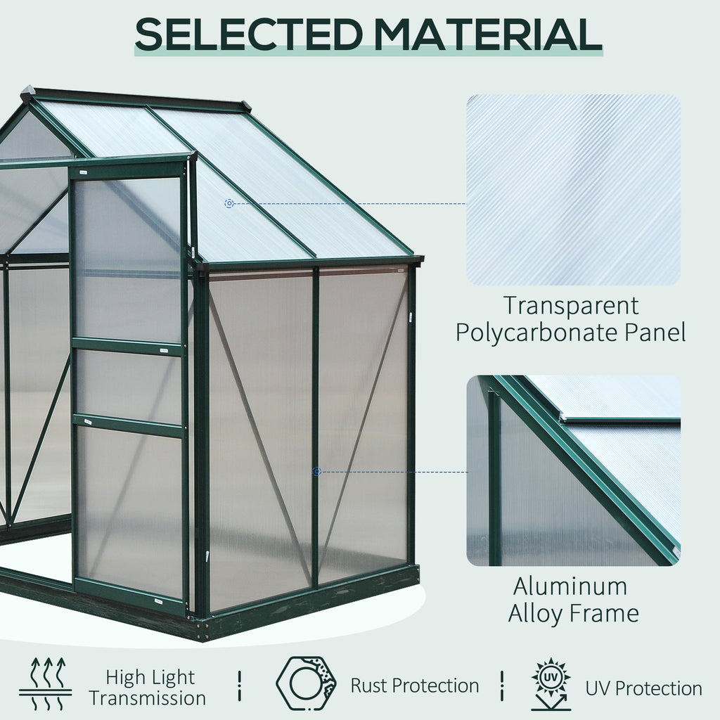 Small Greenhouse with Galvanized Base and Slide Door, 6.2x4.3 Walk-In Polycarbonate Greenhouse, Clear