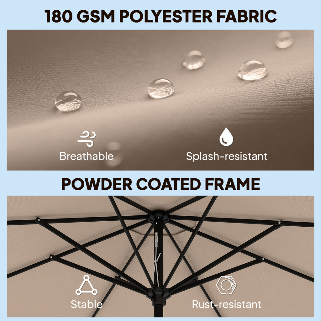 9' x 9' Round Market Umbrella with Valance, Patio Umbrella with Tilt and Crank, for Garden, Deck, Poolside, Khaki