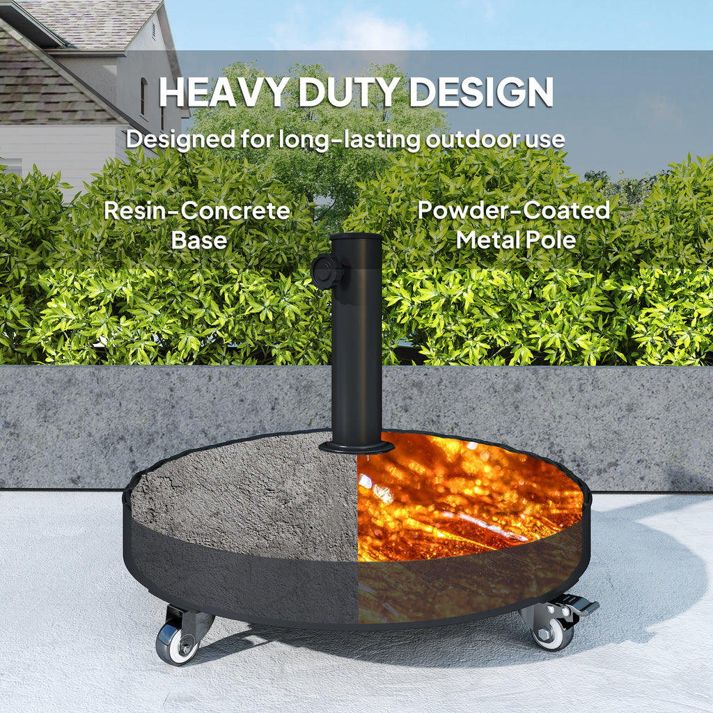 Round Umbrella Base with Wheels, Cement-Filled 55 lbs Parasol Stand, Black - Great for Garden and Patio