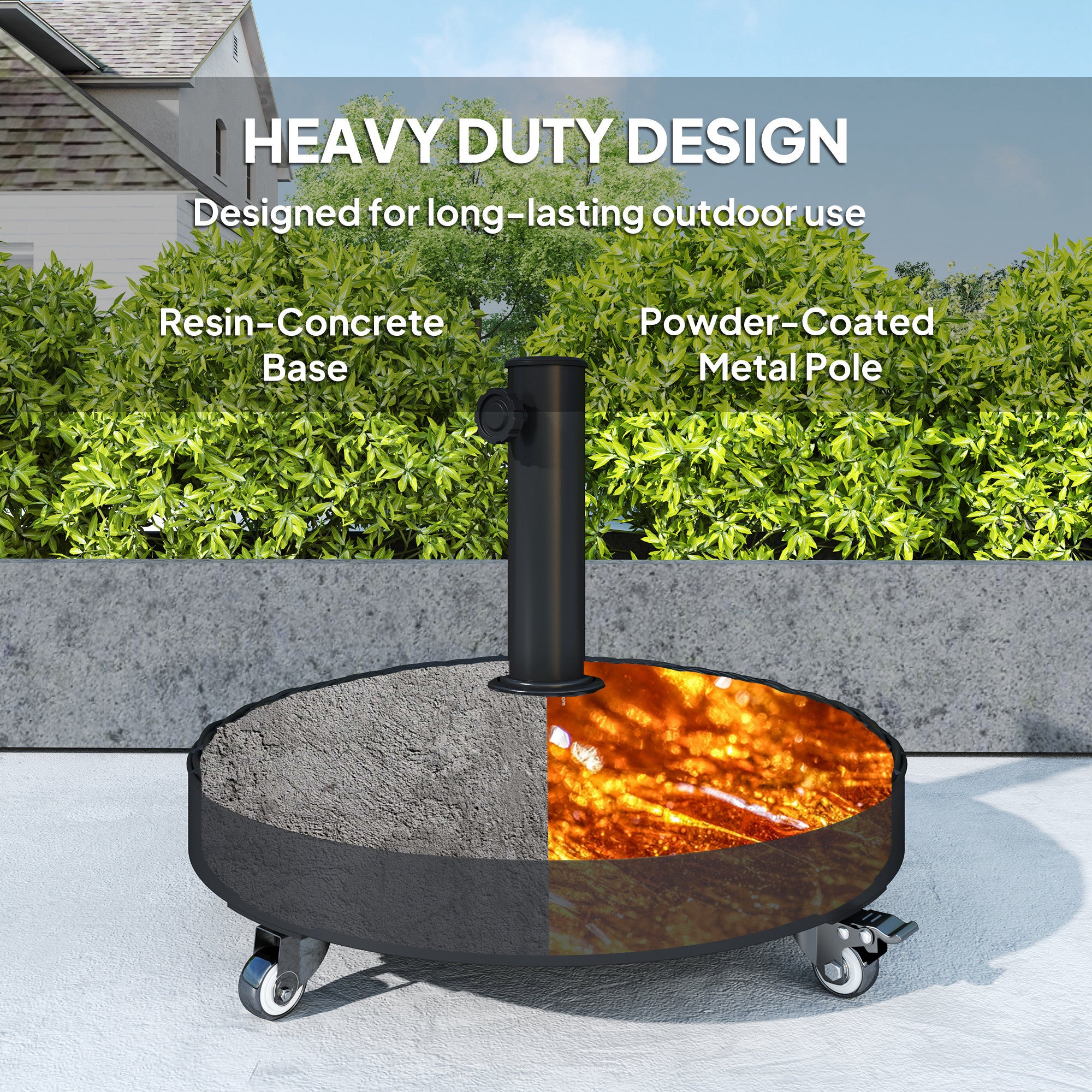 Round Umbrella Base with Wheels, Cement-Filled 55 lbs Parasol Stand, Black - Great for Garden and Patio