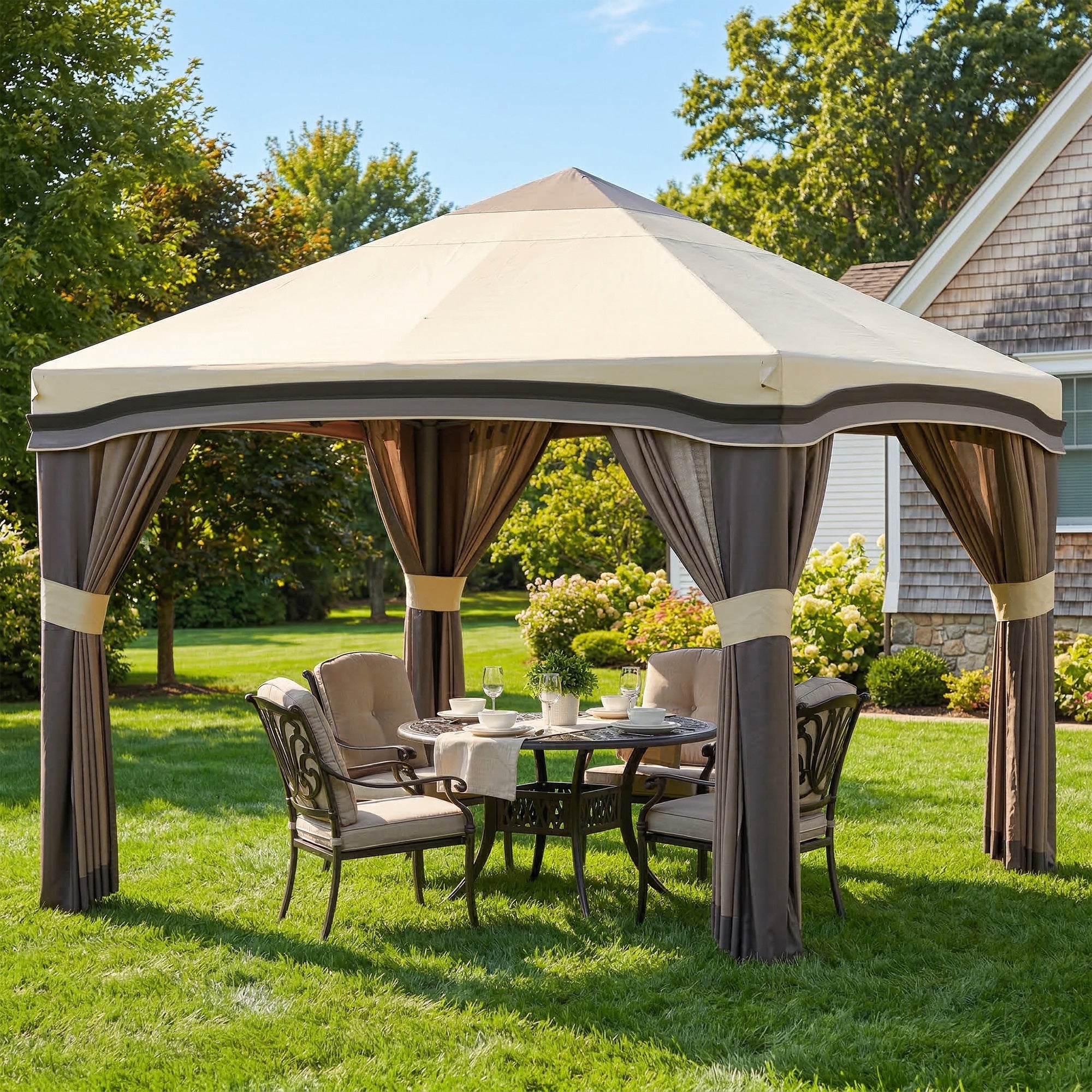 10' x 10' Pop Up Canopy with Netting, Foldable Tents for Parties, Height Adjustable, with Storage Bag