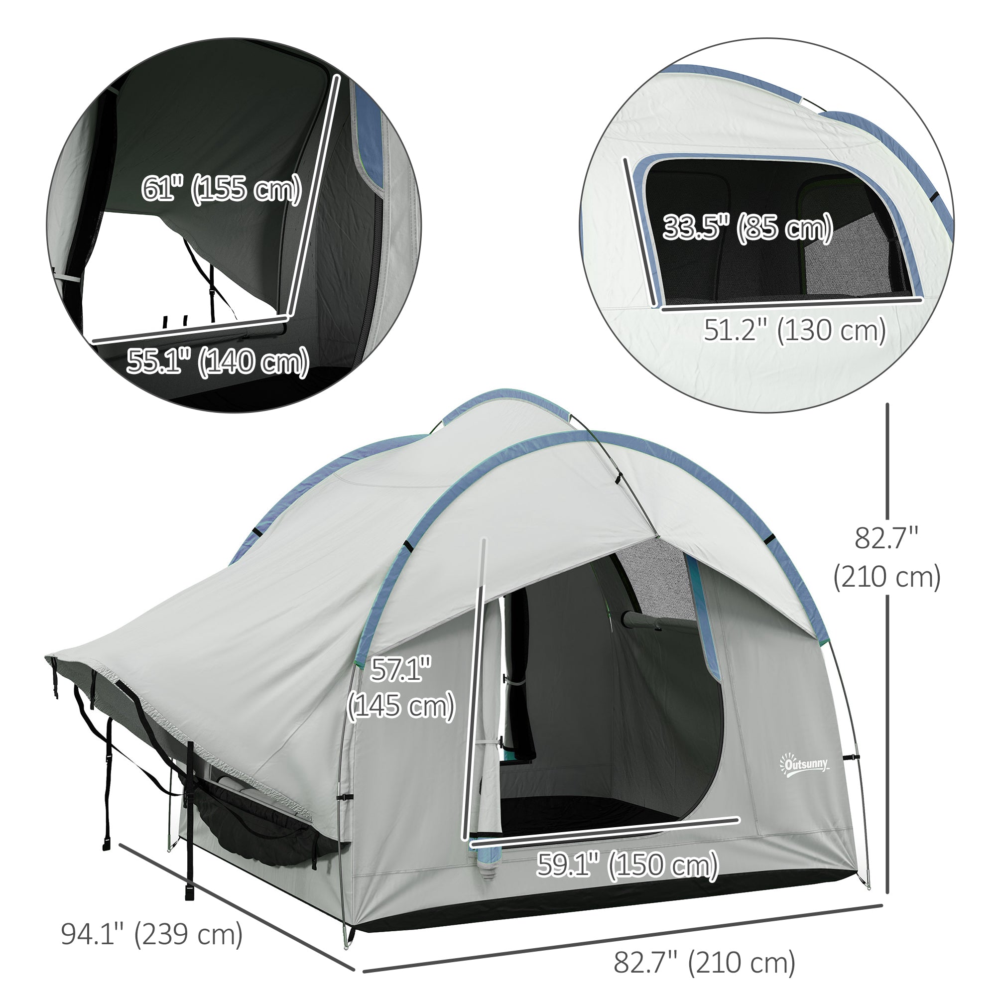 2000mm Waterproof SUV Tent, Car Tent with 3 Doors and Mesh Window, for 5-6 Person Camping Travel, Grey and Blue