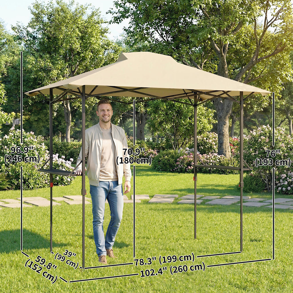 5 x 8.5 ft Pop Up Grill Gazebo with 2 Shelves, UPF 50+ Outdoor Instant Canopy Portable Shelter with Carry Bag, Khaki