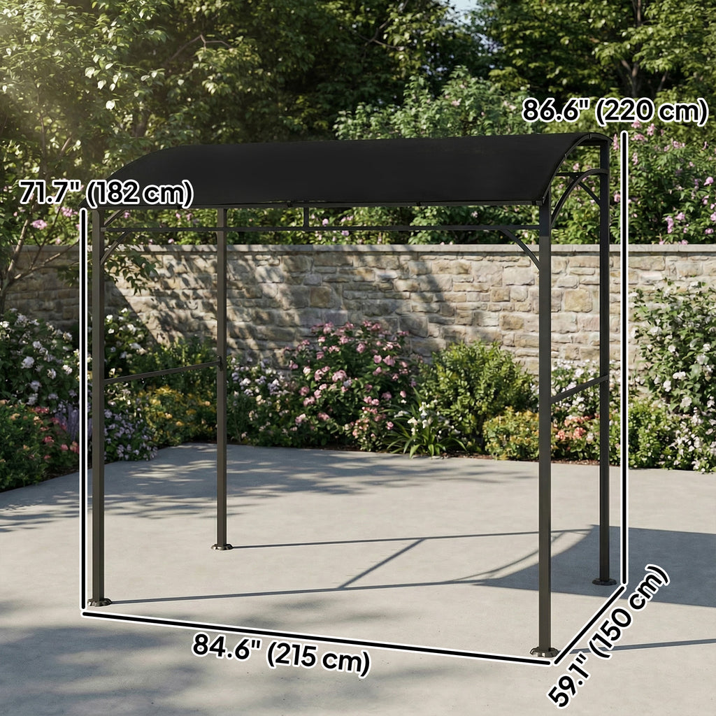 7' x 5' Garden Grill Canopy, BBQ Grill Gazebo Tent with Steel Frame and Hooks, Outdoor Sun Shade, Black