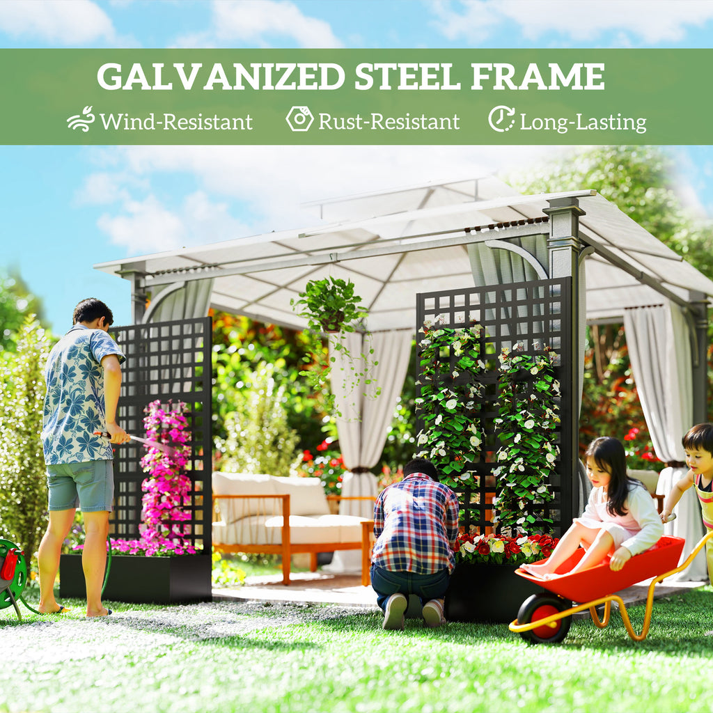 Galvanized Raised Garden Bed Planter Box with Trellis for Climbing Plants, Vegetable, Vines, 35" x 16" x 70", Black
