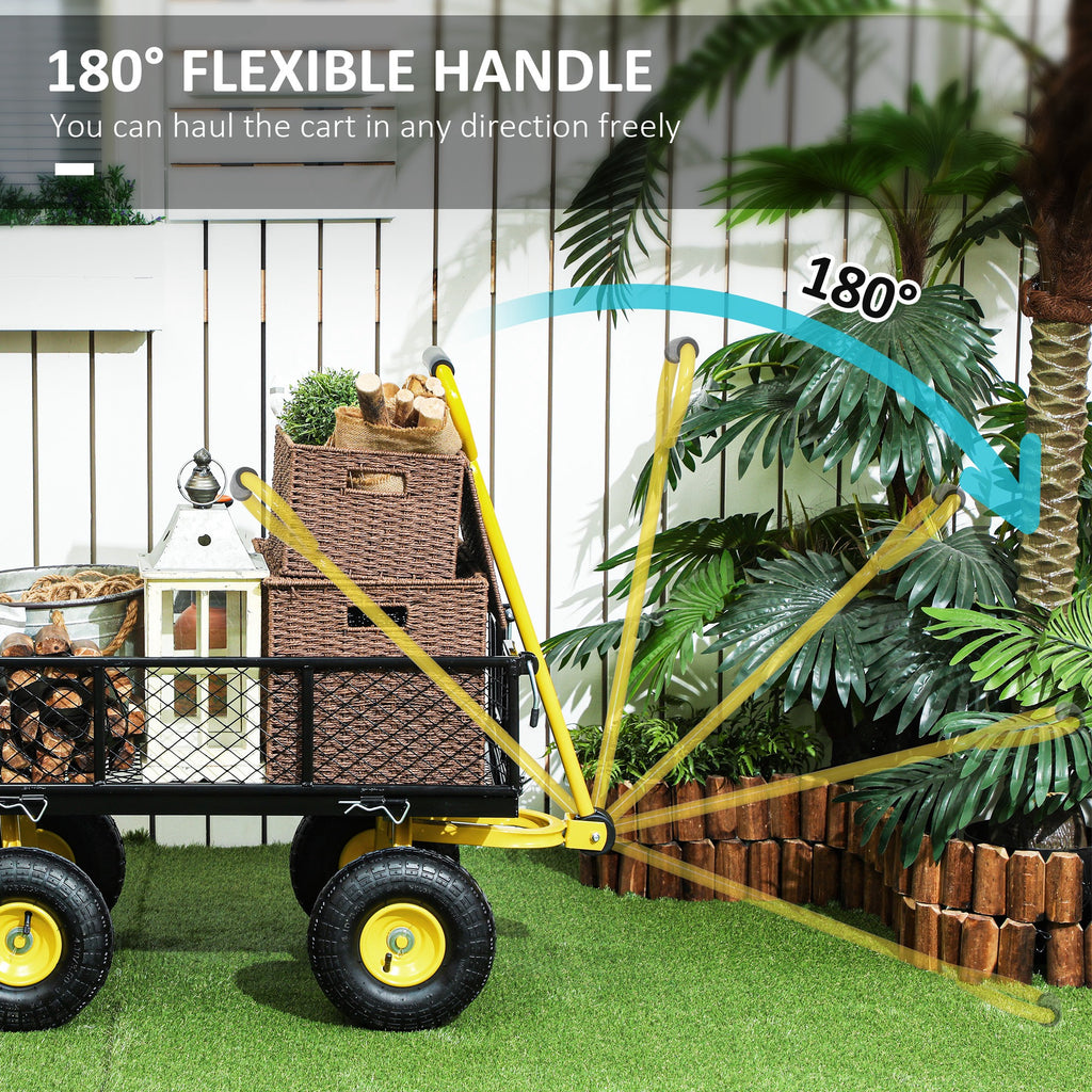 Steel Garden Cart, Utility Wagon with Removable Sides, 10" Wheels, 180Â° Rotating Handle, 440lbs Capatity