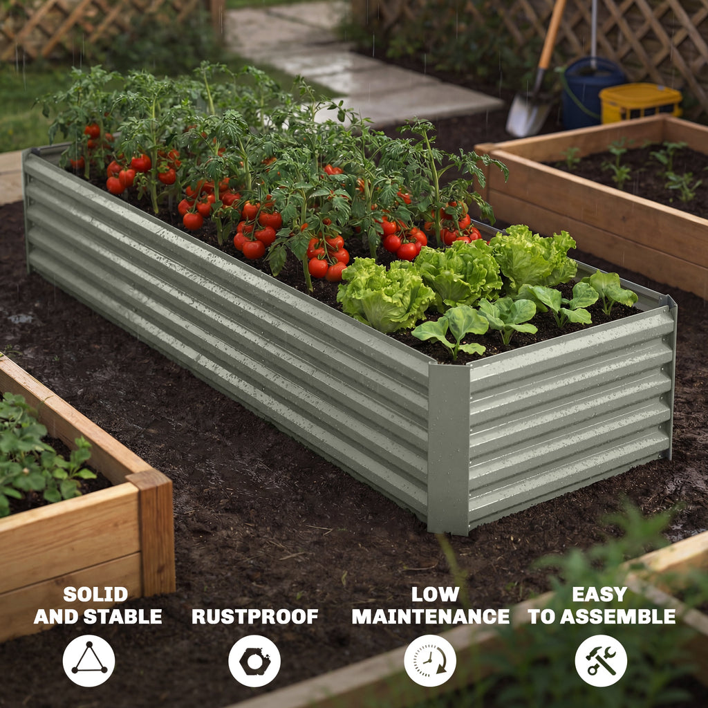 8' x 2.6' x 1.5' Galvanized Raised Bed, Large Elevated Planter Box for Growing Flowers, Herbs and Vegetables, Light Grey