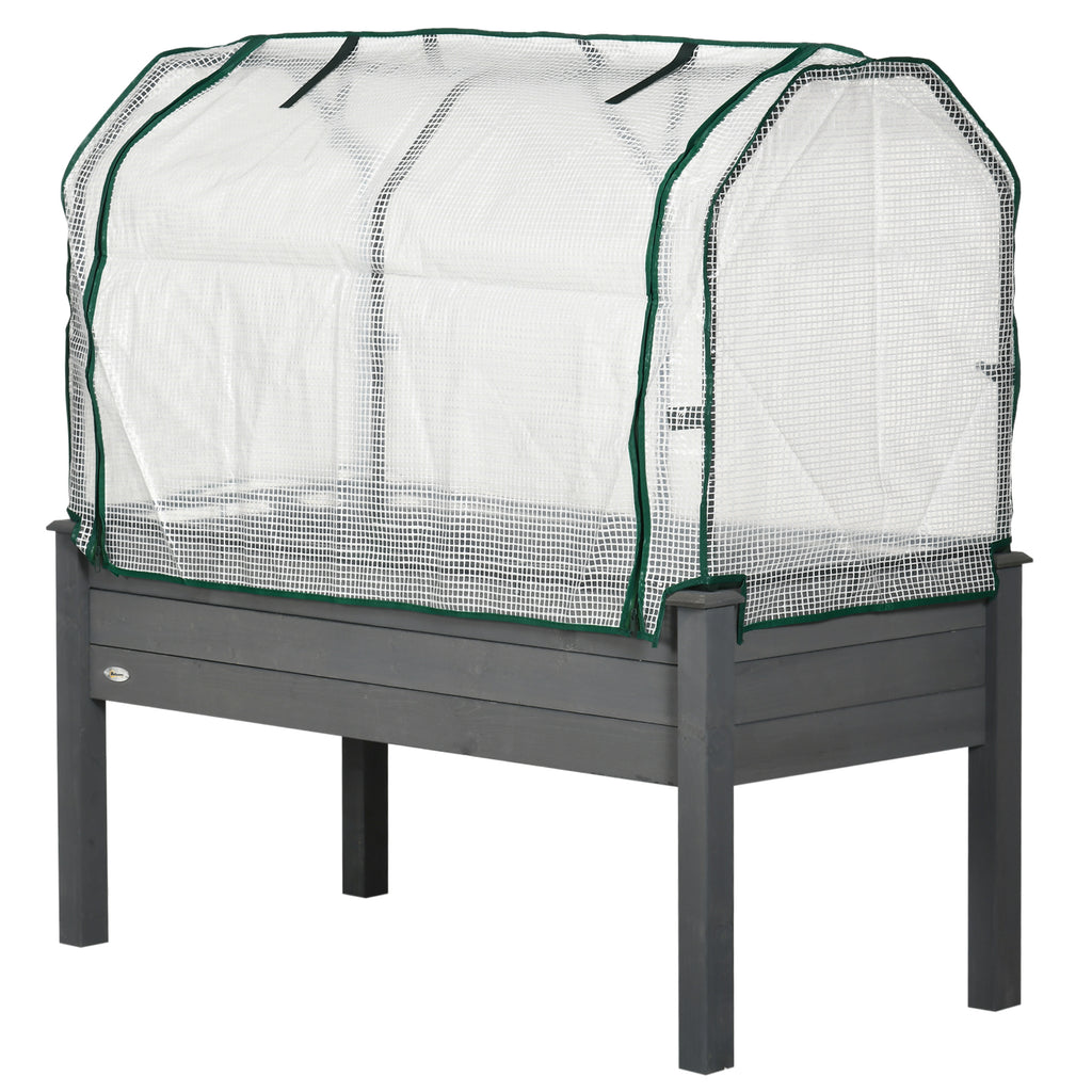 Raised Garden Bed with PE Greenhouse Cover Outdoor Elevated Wood Planter Box for Herbs and Vegetables Dark Gray
