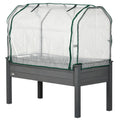 Raised Garden Bed with PE Greenhouse Cover Outdoor Elevated Wood Planter Box for Herbs and Vegetables Dark Gray