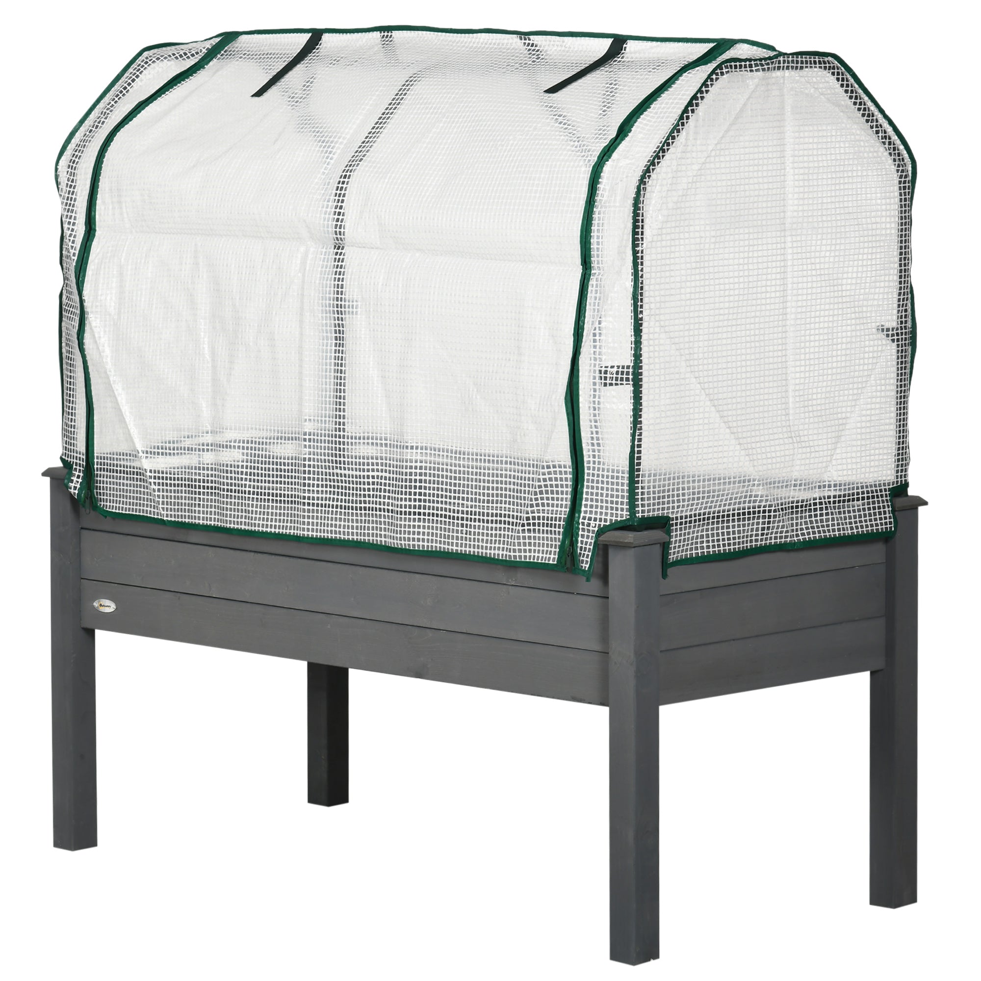 Raised Garden Bed with PE Greenhouse Cover Outdoor Elevated Wood Planter Box for Herbs and Vegetables Dark Gray