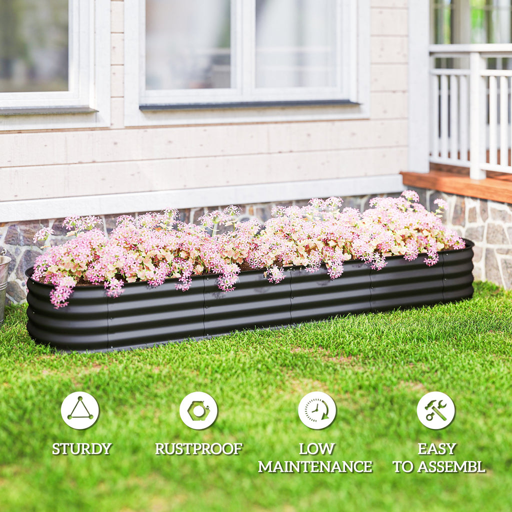 7.9 x 2 x 1ft Galvanized Raised Garden Bed Kit, Metal Planter Box with Safety Edging, Black