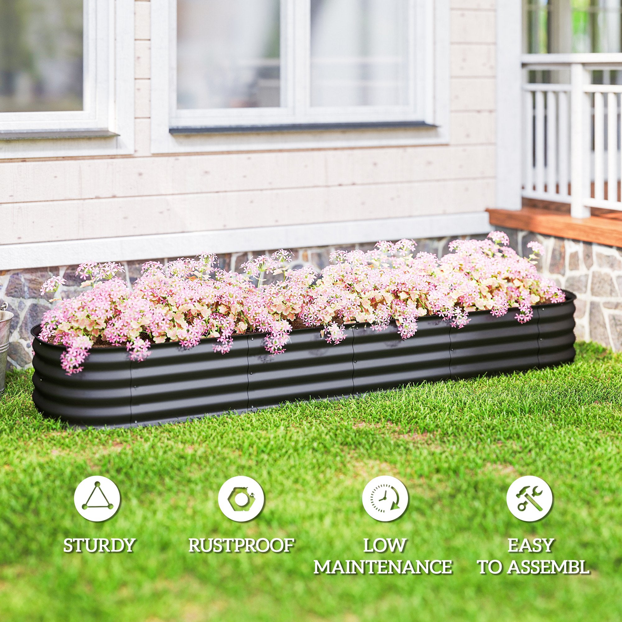 7.9 x 2 x 1ft Galvanized Raised Garden Bed Kit, Metal Planter Box with Safety Edging, Black