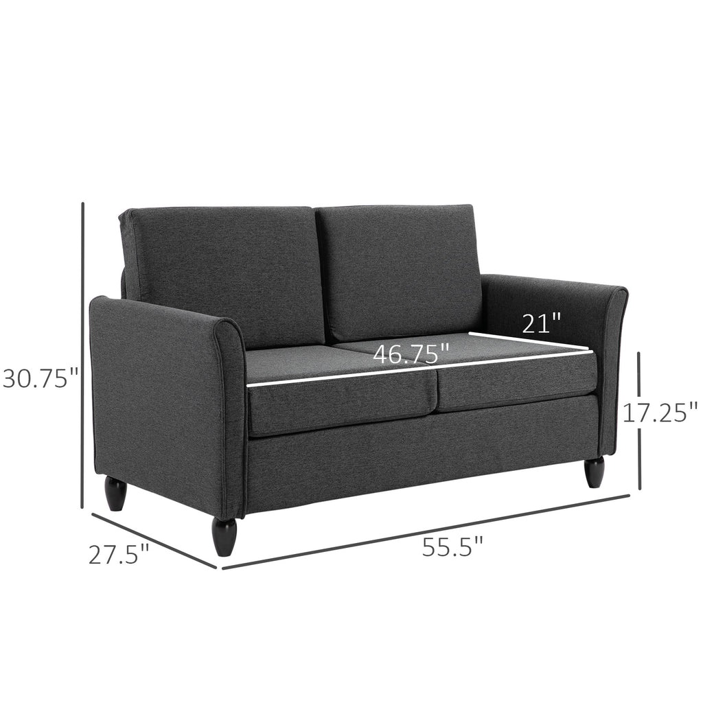 2-Seat Sofa Two-Seater Couch with Armrests and Wood Legs for Living Room, Bedroom, Dark Grey