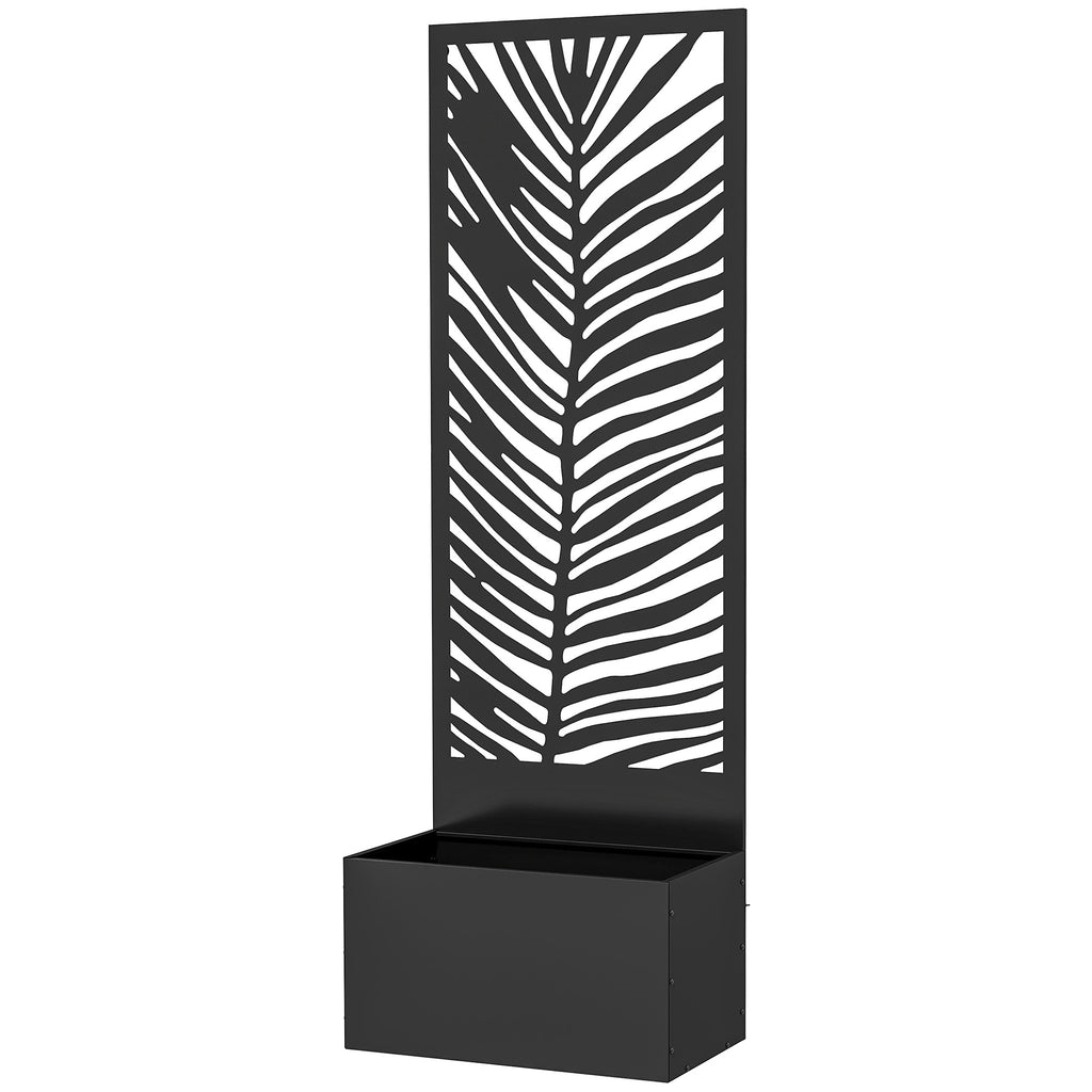 Raised Garden Bed with Outdoor Privacy Screen, Metal Planter Box with Trellis, Wall-Mounted or Freestanding, Black