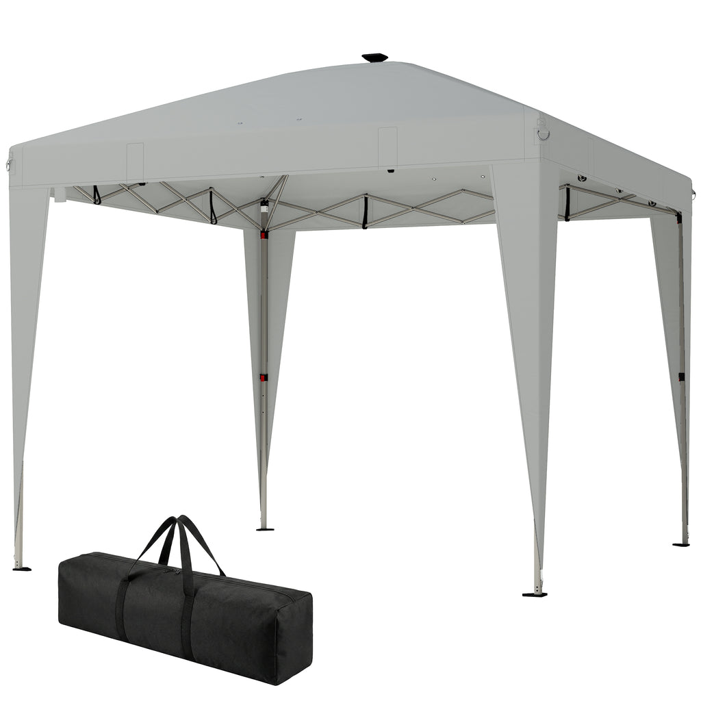 10 x 10 ft Pop Up Canopy Tent with Central Light, UPF 50+ Instant Portable Canopy Shelter with Remote, Light Grey