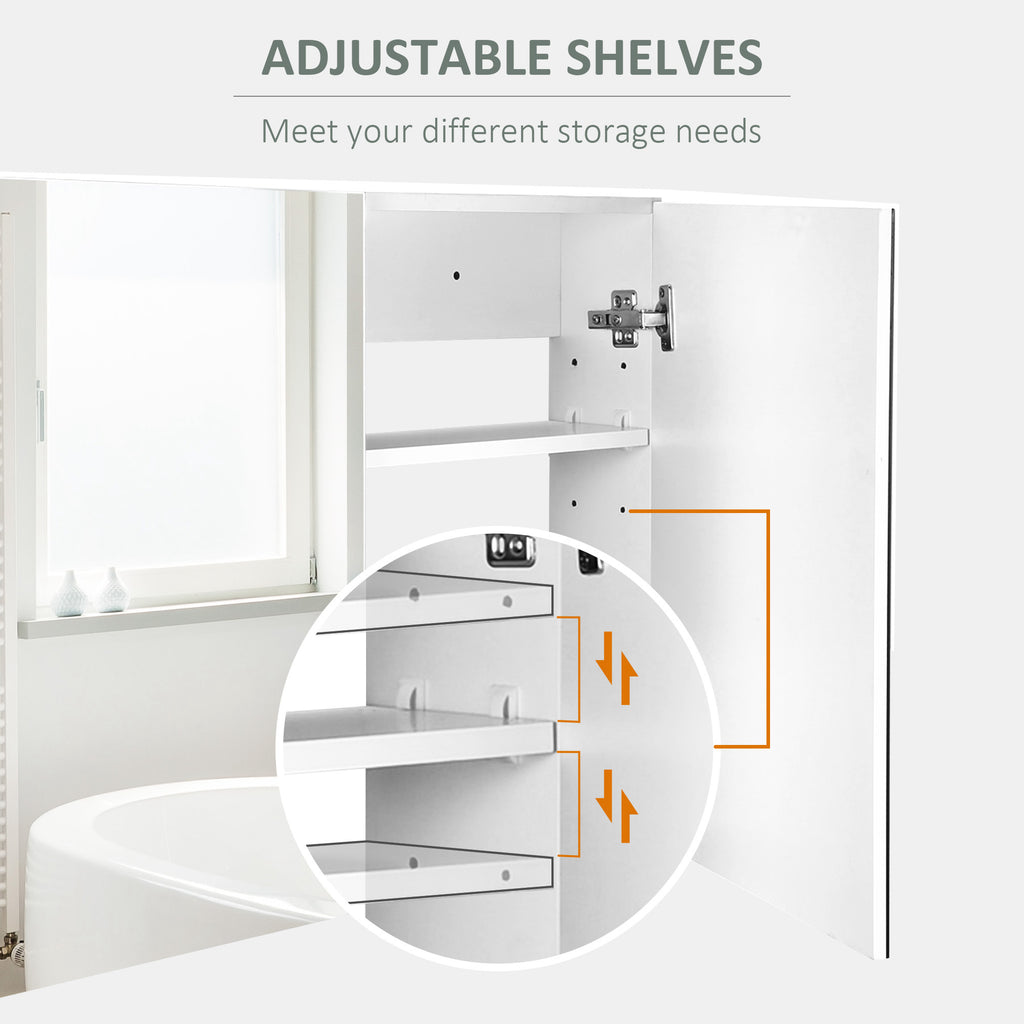 Bathroom Mirror Cabinet, Wall-Mounted Storage Organizer with Double Doors, Adjustable Shelf, White