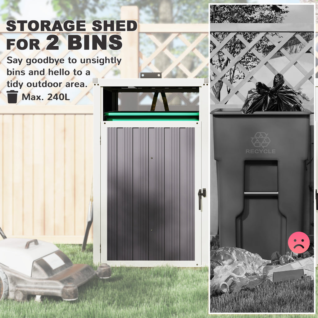 Double Garbage Bin Shed, Lockable Outdoor Storage Shed with Openable Lid, Galvanized Frame for Garden Patio, Dark Grey