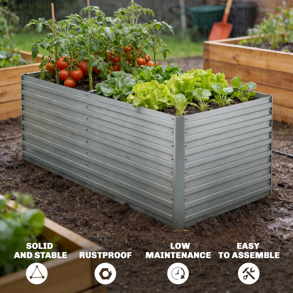 5' x 3' x 2' Raised Garden Bed, Galvanized Planter Box for Growing Flowers, Herbs and Vegetables, Silver