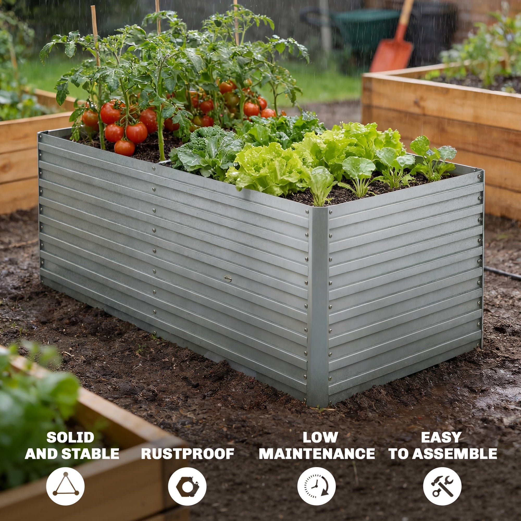 5' x 3' x 2' Raised Garden Bed, Galvanized Planter Box for Growing Flowers, Herbs and Vegetables, Silver