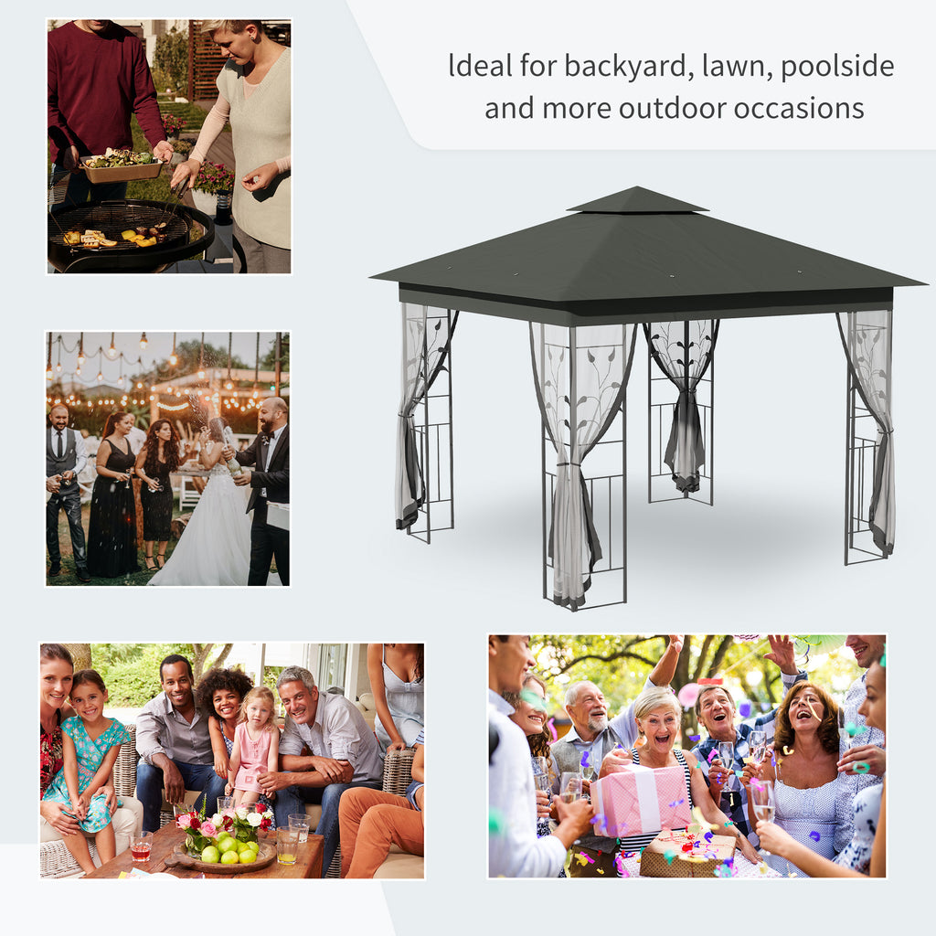 10'x10' Soft-top Steel Patio Gazebo Outdoor Sun Shelter with 2-Tier Polyester Roof, Curtain Sidewalls, Grey