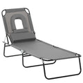 Adjustable Outdoor Lounge Chair, Garden Folding Chaise Lounge with Face Hole Reclining Tanning Chair Seat, Folding Camping Beach Lounging Bed w/ Support Pillow, Grey