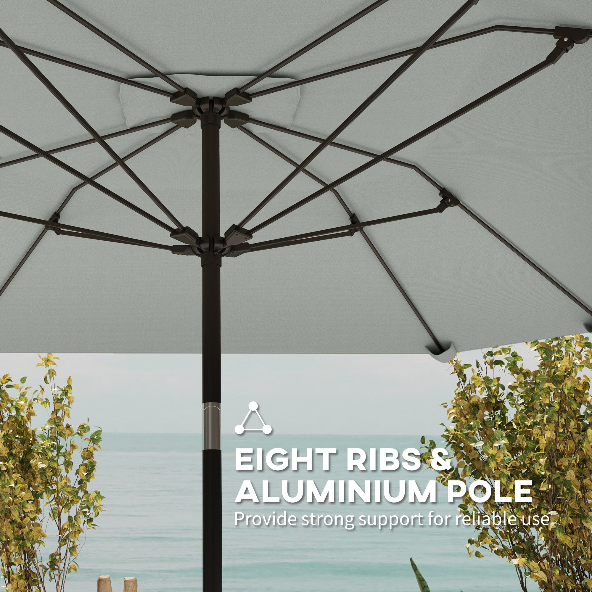 7.6FT Aluminum Patio Umbrella Parasol 8 Ribs Outdoor Market Umbrella with Crank, Push Button Tilt for Deck, Backyard and Lawn, Light Grey