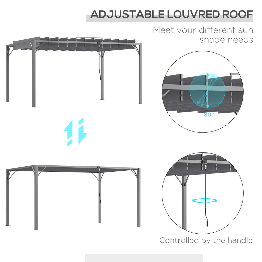12.8' x 9.7' Outdoor Pergola with Retractable Roof, Aluminium Louvered Pergola Canopy Gazebo for Lawn Garden Patio, Grey