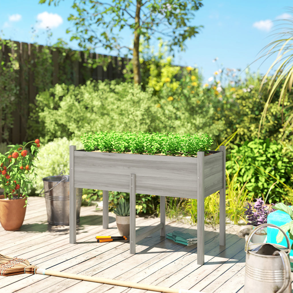 Wooden Raised Planter Box with Drain Holes for Vegetables, Flowers, Outdoor Garden Bed, 45.3x21.7x31.5inch, Grey