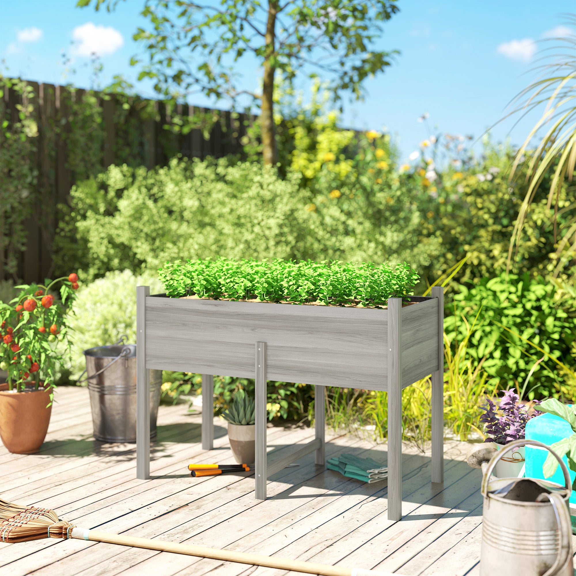 Wooden Raised Planter Box with Drain Holes for Vegetables, Flowers, Outdoor Garden Bed, 45.3x21.7x31.5inch, Grey