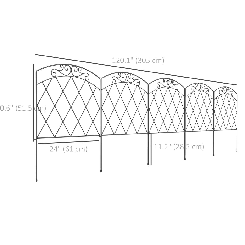 5 Pack Garden Fencing for Yard, Decorative Fence Panels as Flower Edging, Swirls Black