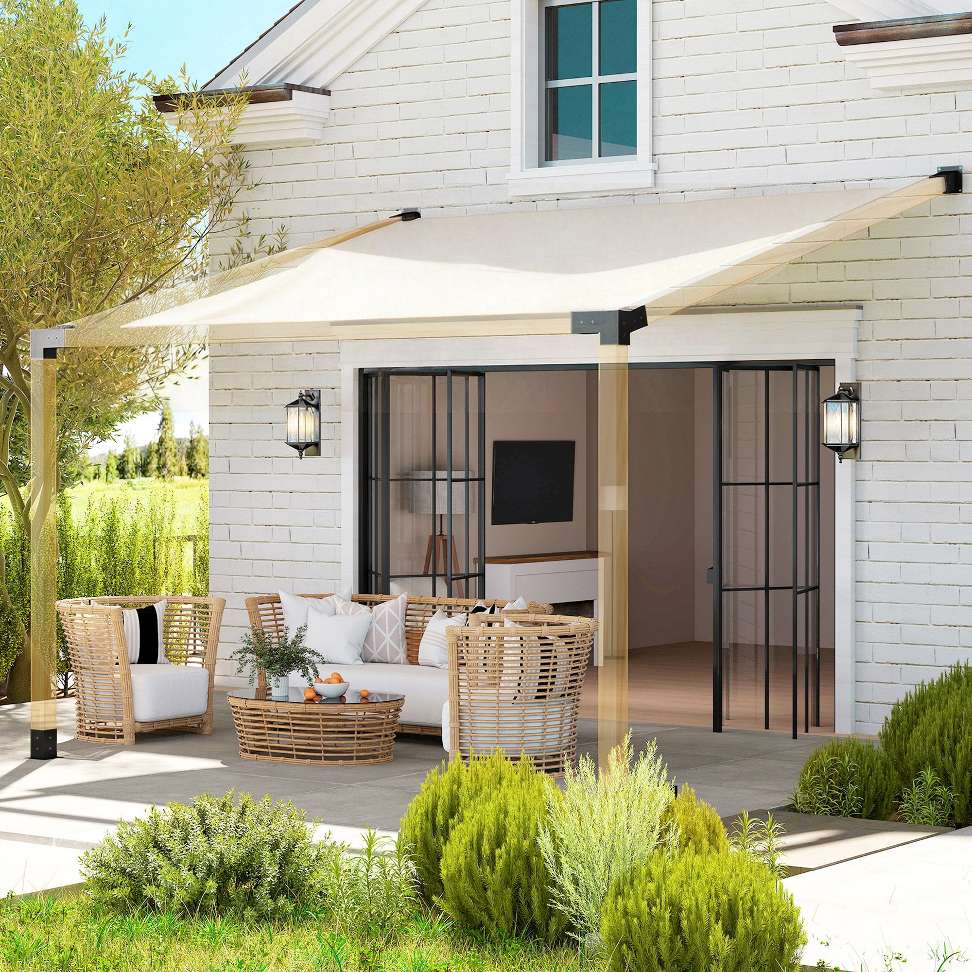 Pergola Kit, 15Â° Slanted Pergola Bracket Kit with 3-Way Brackets, Post Bases, Wall Mounts for 3.6" X 3.6" Lumber, Black