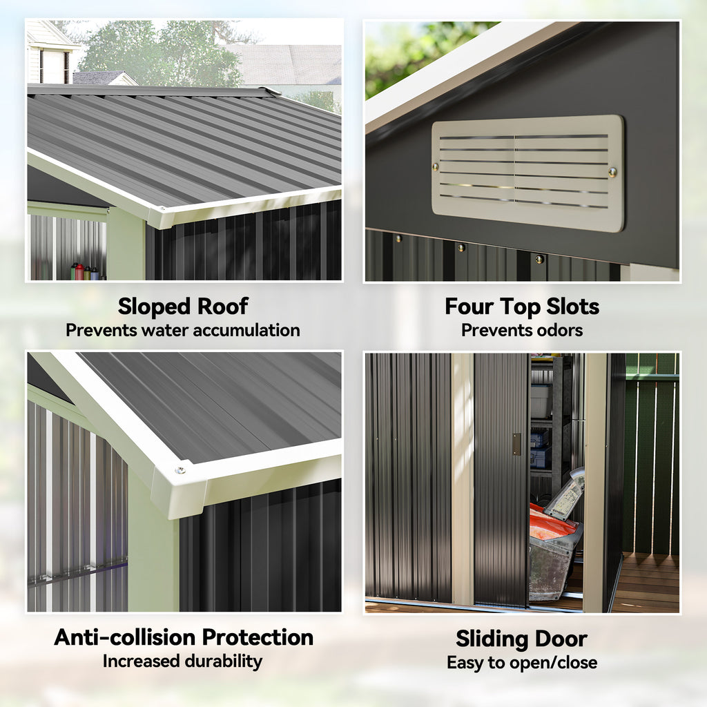 5ft x 4ft Garden Metal Storage Shed, Tool Storage Shed with Top Vents, Sliding Door, Sloped Roof and Foundation Kit for Garden, Patio, Lawn, Dark Grey