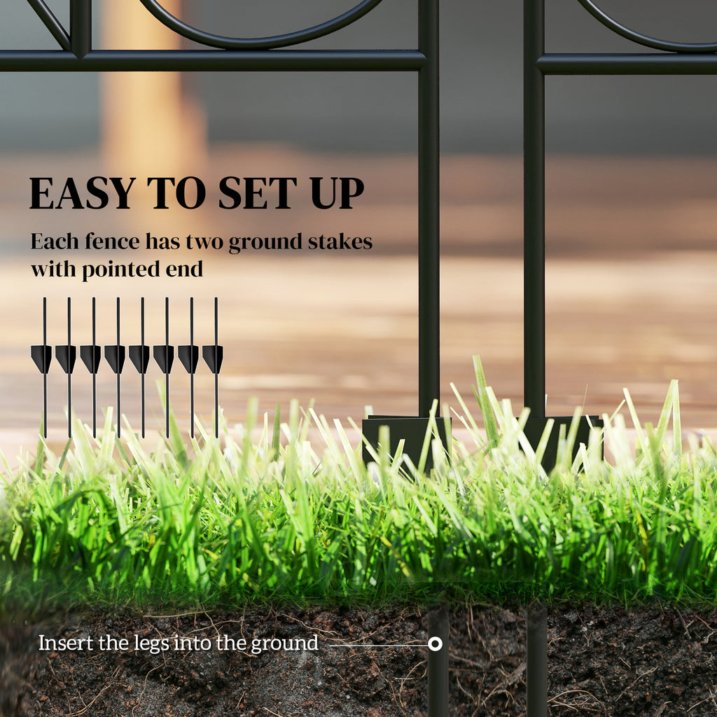 Outdoor Metal Garden Fence Panels, Border Edging for Yard, Patio, 4 Pack, Wavey Vines