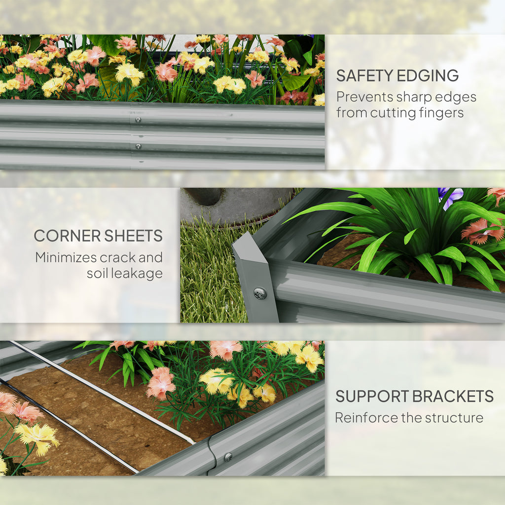 6 x 3 x 1ft Galvanized Raised Garden Bed, Reinforced Outdoor Planter Box with Open Bottom, Silver