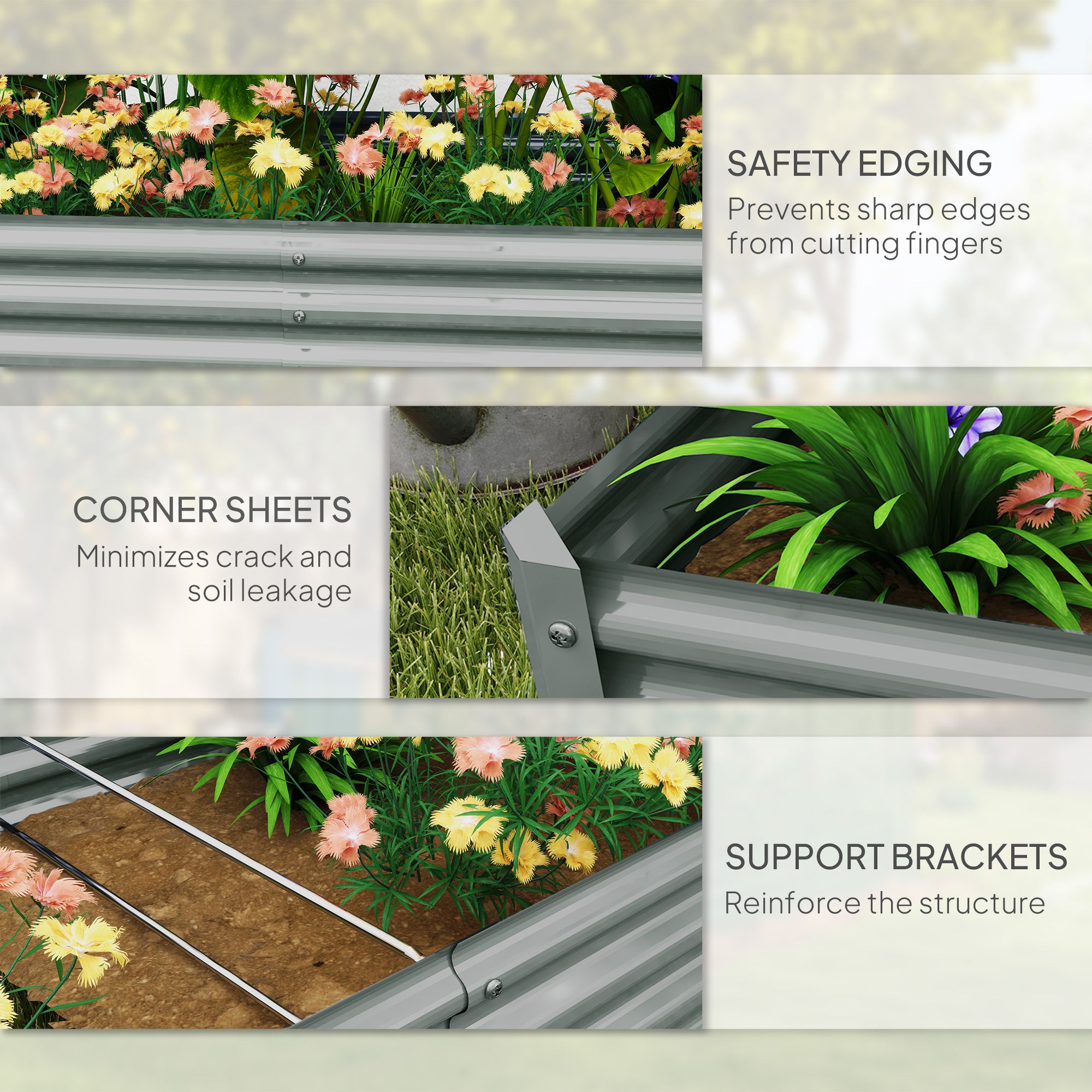 6 x 3 x 1ft Galvanized Raised Garden Bed, Reinforced Outdoor Planter Box with Open Bottom, Silver