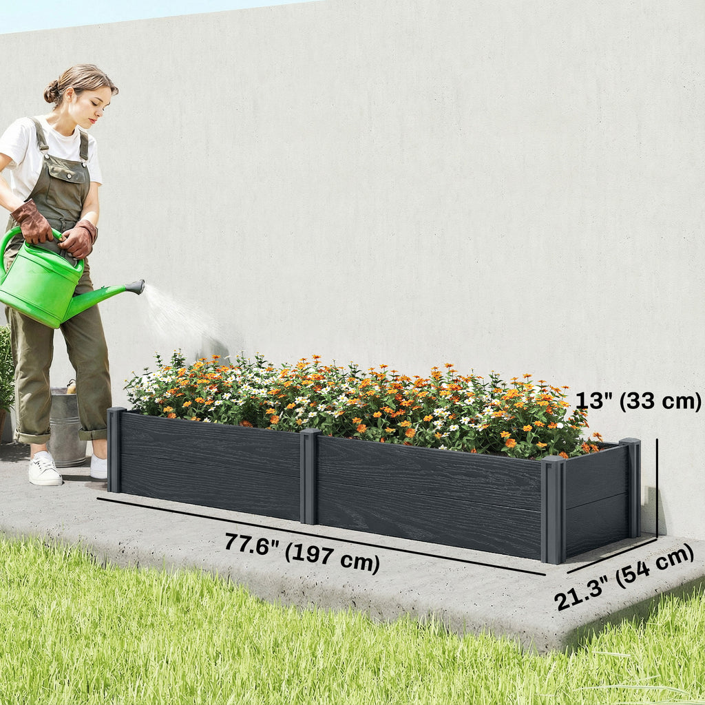 Vinyl Raised Garden Bed Kit, 6.5 x 2 x 1ft Elevated Garden Box with Divider and Open Bottom, Grey Wood Effect