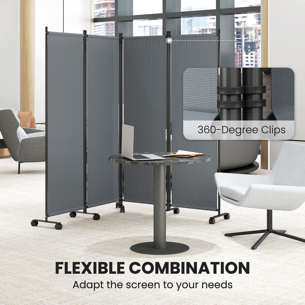 Folding Room Divider with Castor Wheels, Rolling Privacy Screen for Home Office Bedroom, 5.6ft Tall