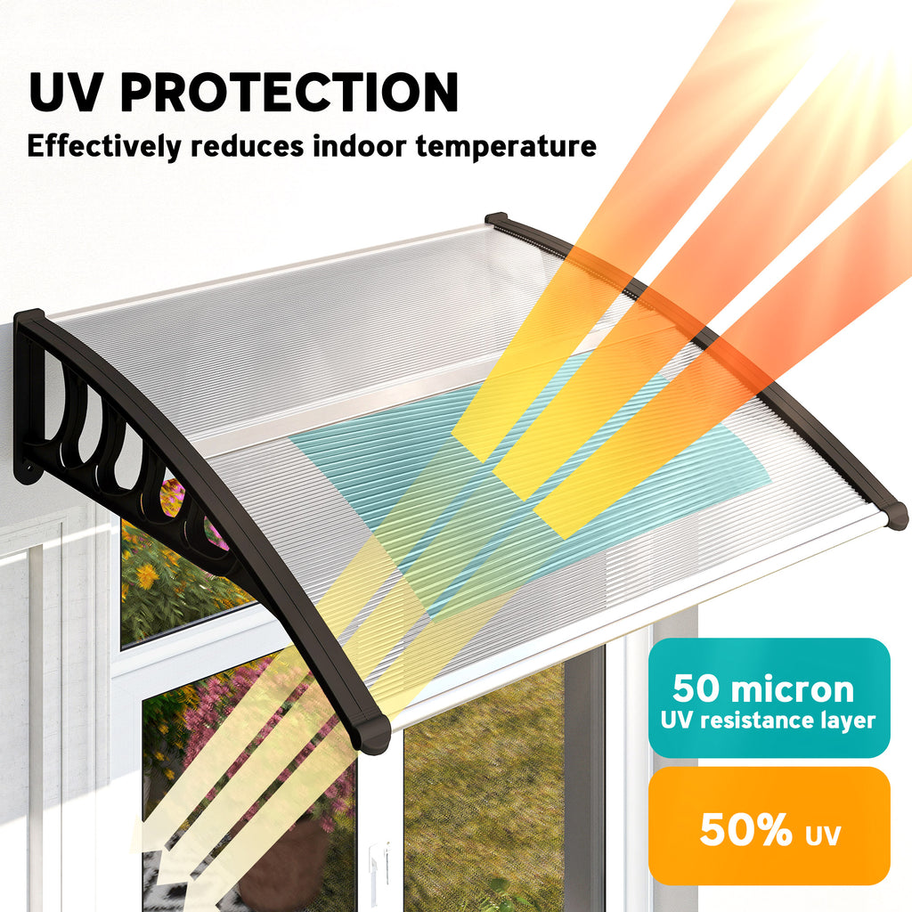 Awning Door Canopy, 40.6" x 38" Polycarbonate Front Door Outdoor Patio Cover with Hollow Sheet for UV Protection, Clear