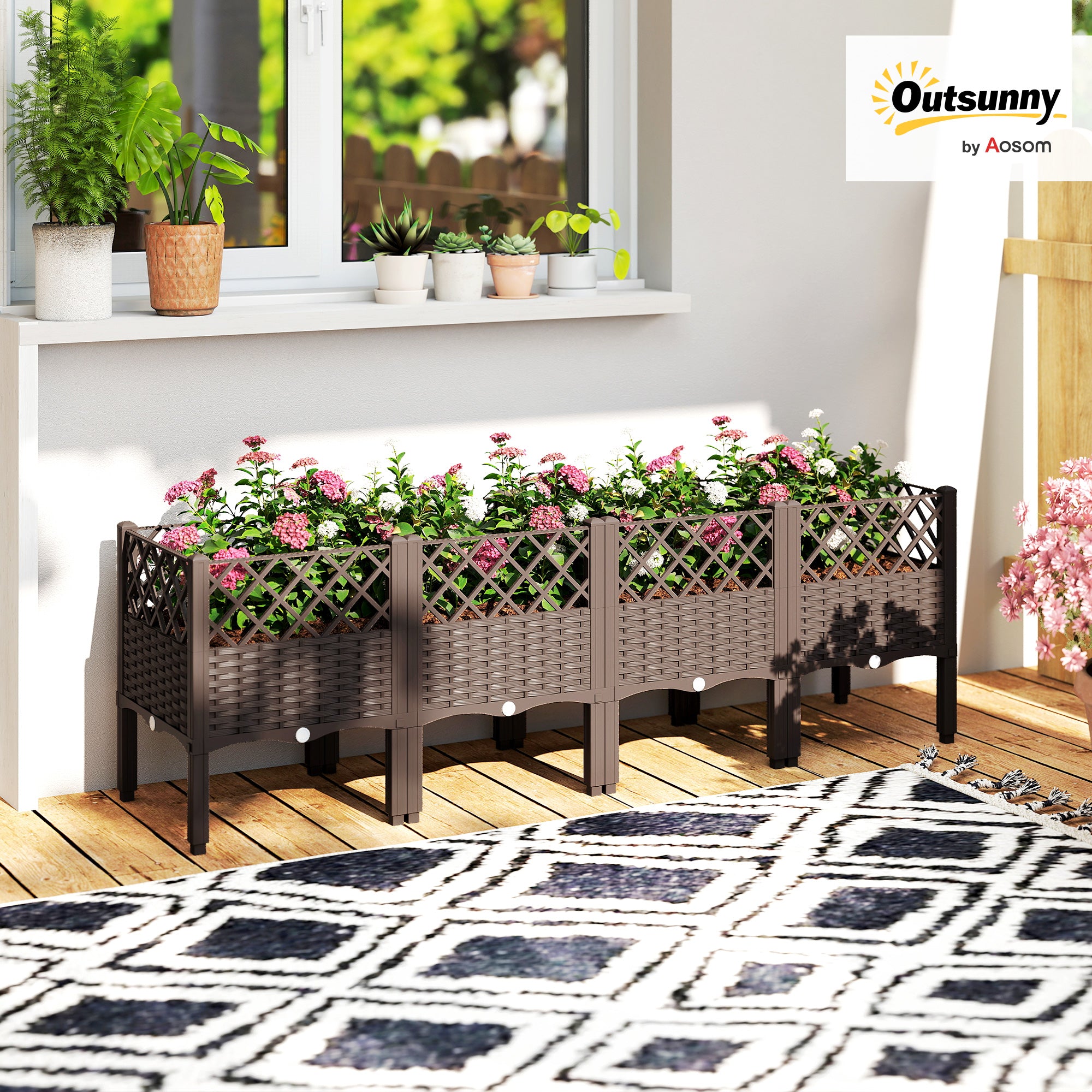 Raised Garden Bed with Legs, Self Watering Elevated Planter Boxes with Drainage Holes, 63" x 15.7" x 20.3"