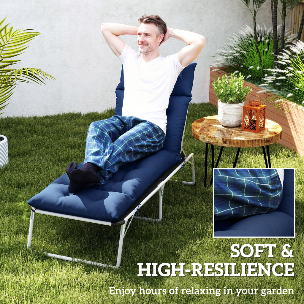 Patio Lounge Chair Cushion, Tufted Thick Outdoor Chaise Lounge Cushion with Ties, 74.8" x 22" x 4", Navy Blue