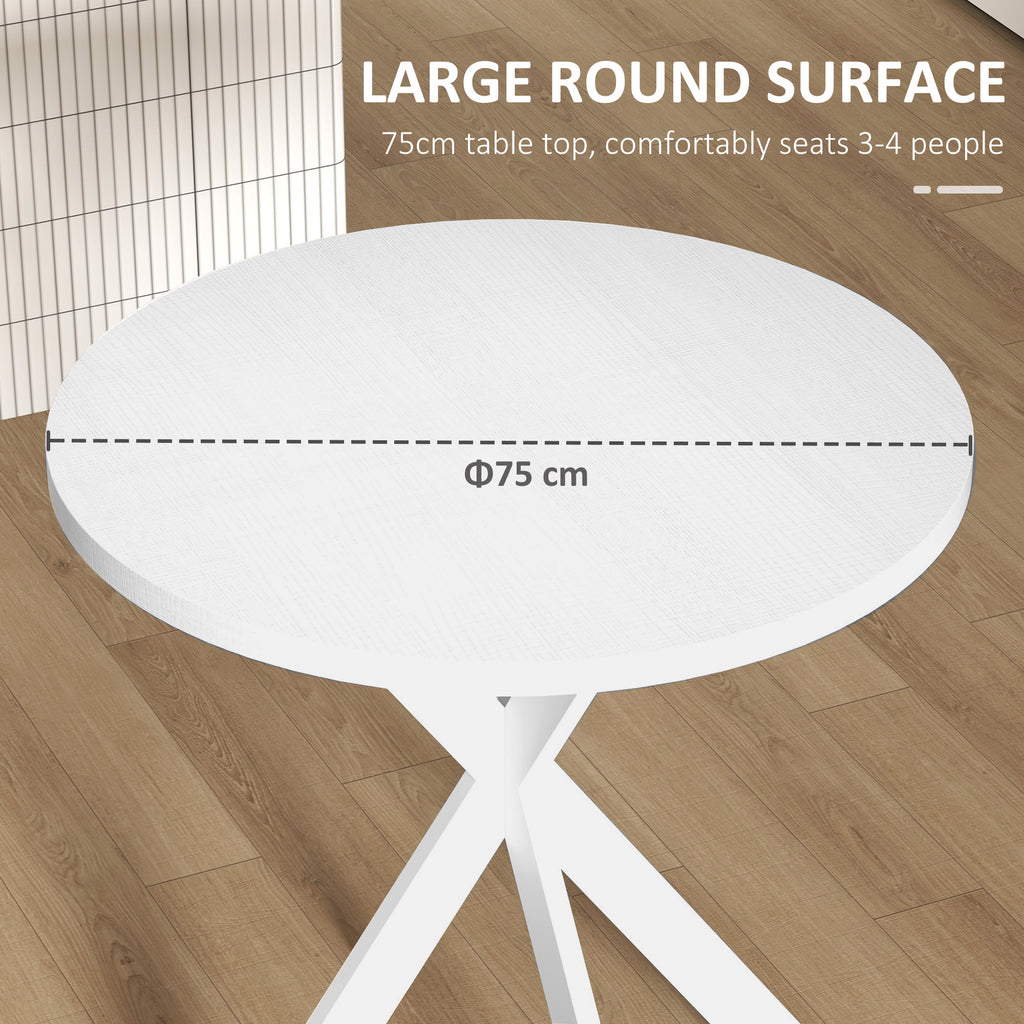 29" Dining Table, Contemporary Round Kitchen Table with Steel Legs, White