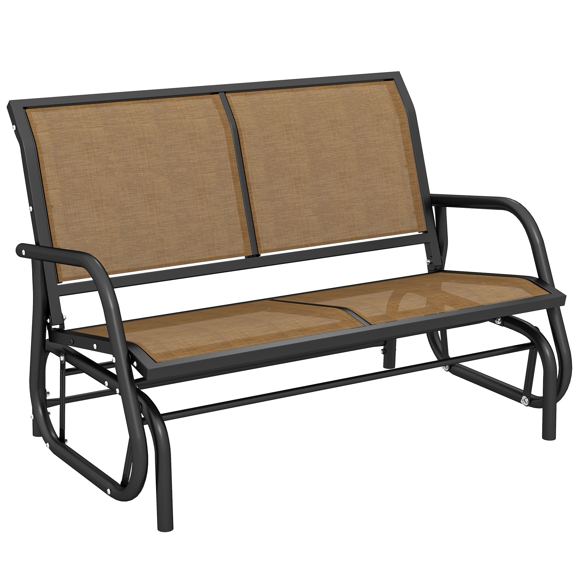 Outdoor Glider Bench, 2 Person Patio Glider Chair, Gliding Outdoor Garden Loveseat Swing Bench with Breathable Mesh Fabric, Steel Frame for Backyard, Porch, Brown