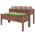 2 Tiers Raised Garden Bed, Wooden Elevated Planter Box with Legs, Gardening Planting Bed, Carbonised